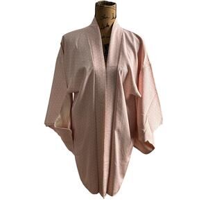 Vintage Japanese Haori Short Jacket Orange Cream Asanoha Pattern Women's OS